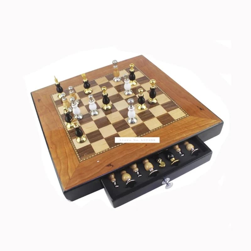 3in1 Tre Gameplay Set di scacchi internazionale in legno Design del cassetto da tavolo Kit da gioco educativo portatile Morris Dama da viaggio