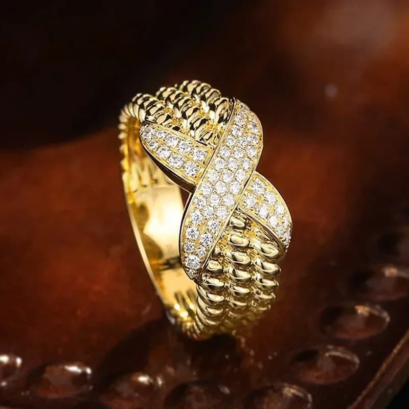 New European and American Cubic Zirconia Ring with Women's Light Luxury Texture X Design Ring, Palace Style High-end Jewelry