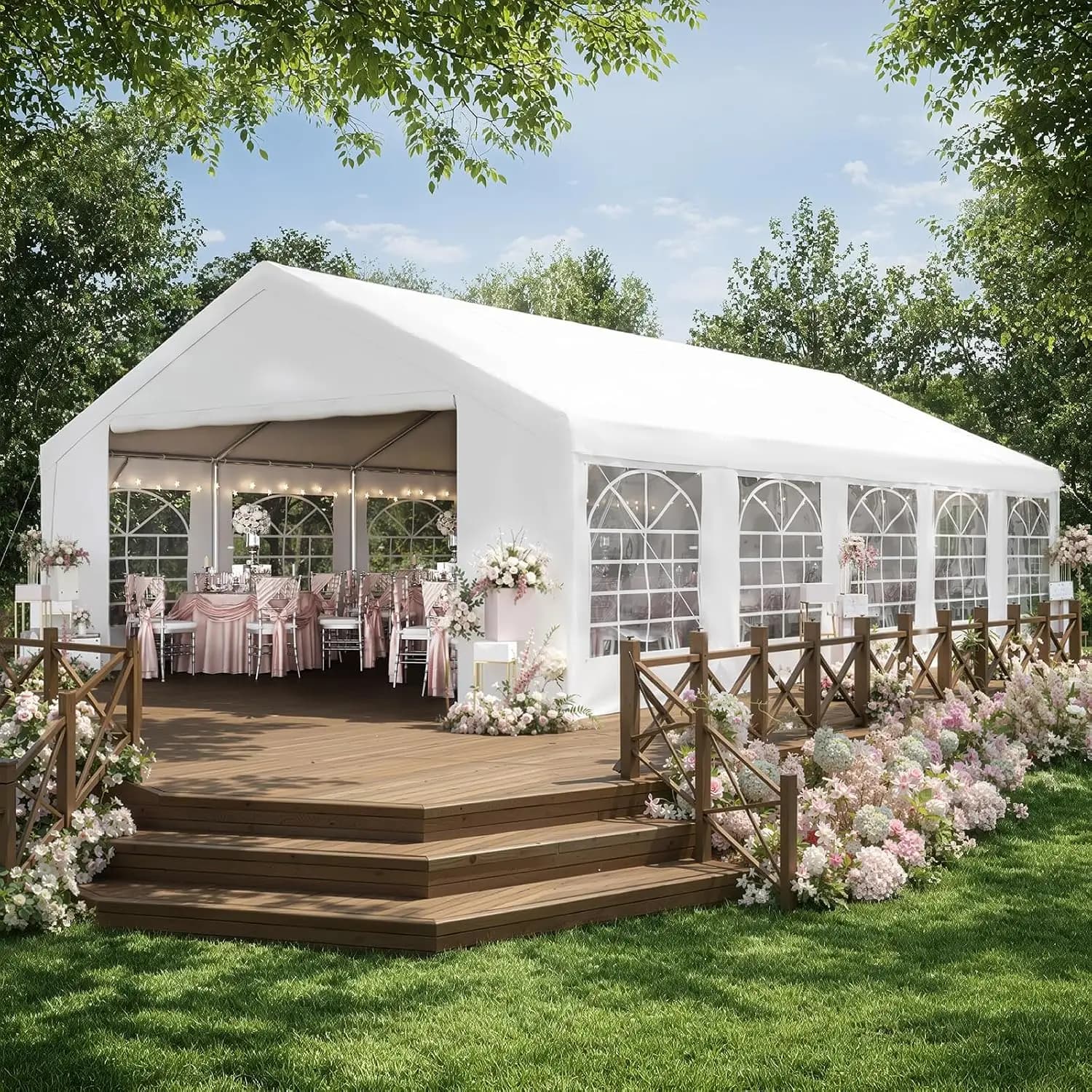 Party Tent 16x32 Heavy Duty Waterproof Outdoor Event Canopy Removable Sidewalls Roll Up Door Wedding BBQ Camping Birthday Party