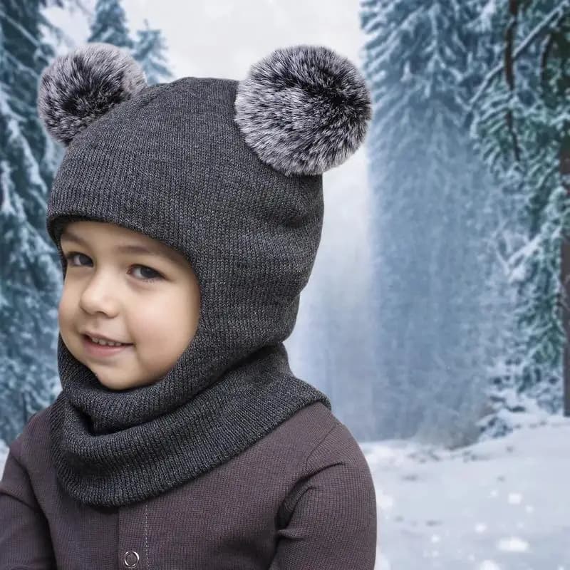 1 pz Juniors Double Pom Poms cappello combinato sciarpa carino passamontagna cappelli ragazzi ragazze stagione fredda berretto di lana