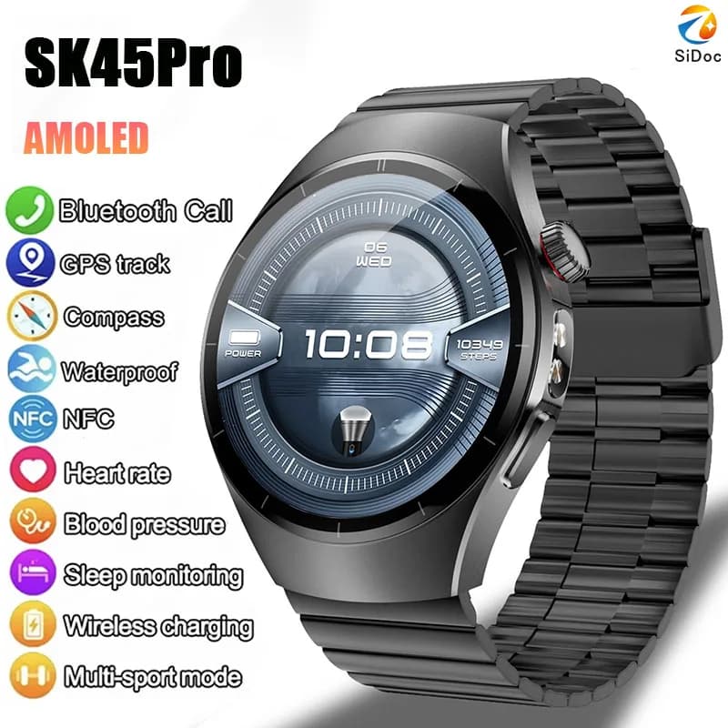 OROLOGIO SK45 Pro Health Care Men NFC GPS Watch Smartwatch Flashlight Watch