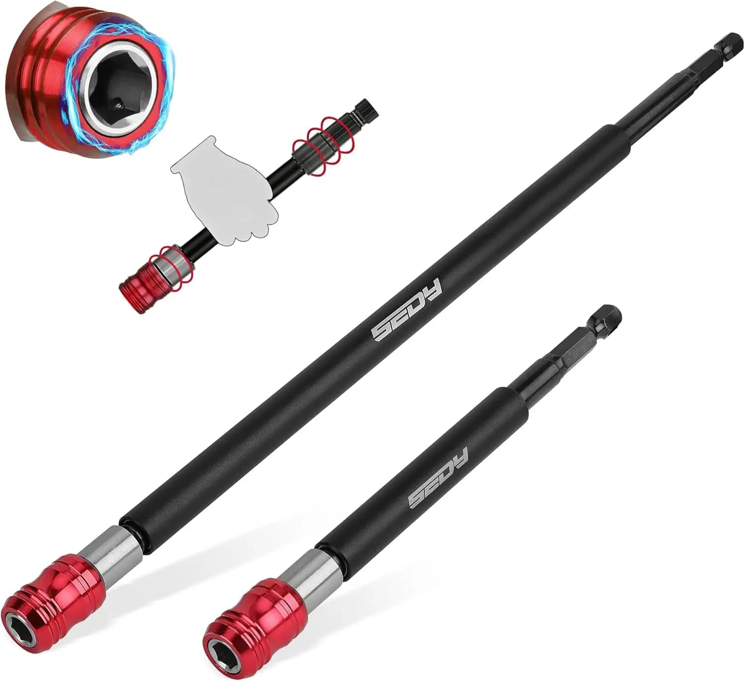 Set di 2 Portainserti Magnetici da 6 e 12 Pollici, Adattatore di Prolunga a Sgancio Rapido con Attacco Esagonale da 1/4 di Pollice, in Acciaio CR-V Resistente