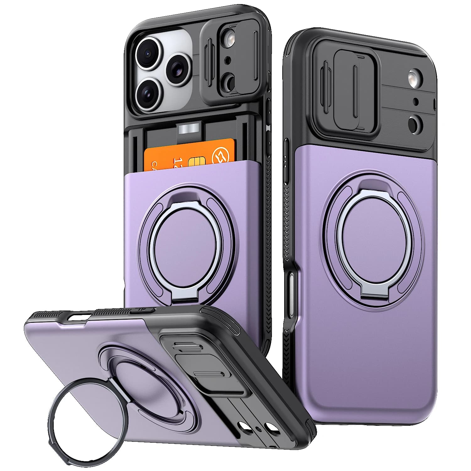2026 Case For iPhone 17 12 13 14 15 16 Pro Max 16e 17e Funda Slide Camera Protective Magnetic Ring Holder With Card Armor Cover