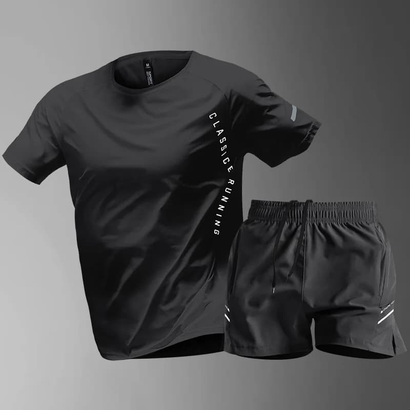 Running and cycling clothing Set of two-pieces Summer T-shirt in ice silk Top breathable quick drying shorts Men's basketball shorts