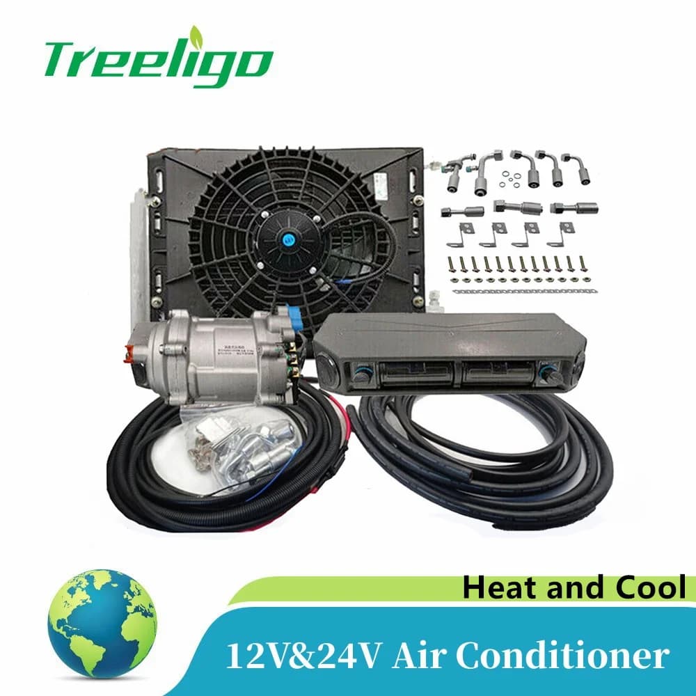 Condizionatore d'aria elettrico Treeligo 12V 24V, kit di raffreddamento per parcheggio, per auto, camion, camper, furgoni, autobus, barche
