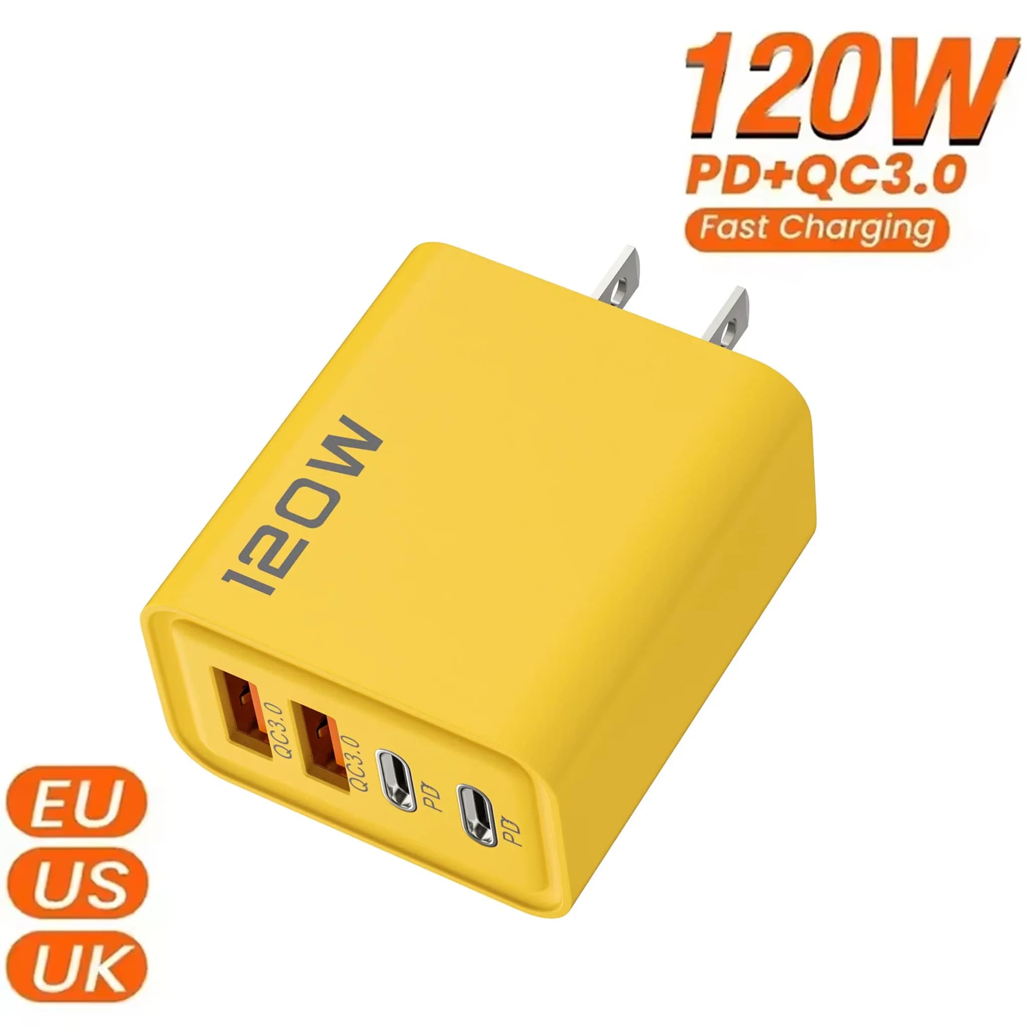 120W USB Charger Fast Charging Type C Mobile Phone Adapter For iPhone For Samsung Quick Charge 3.0 EU Plug Wall Charger