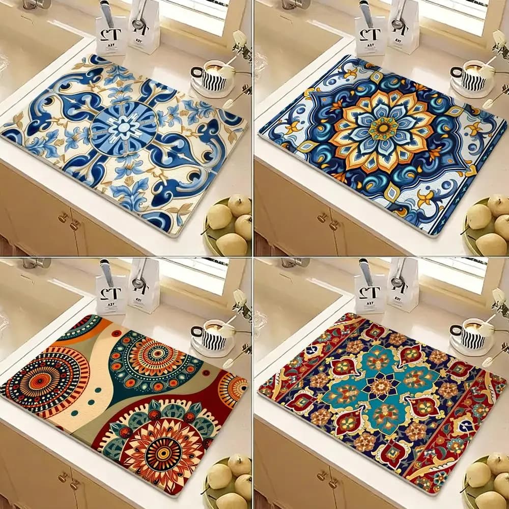 Tappetino da Pavimento con Motivo Tappeto Persiano, Tappetino in Diatomite ad Asciugatura Rapida, Resistente agli Odori, Antiscivolo per Bagno e Cucina