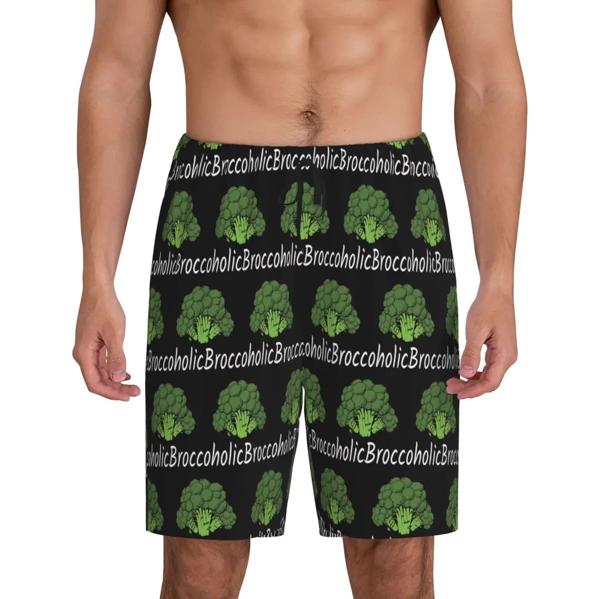 Custom Fresh Raw Broccoli Short Pajama Pants Men Sleepwear Sleep Lounge Bottom Shorts Sleeping Pants