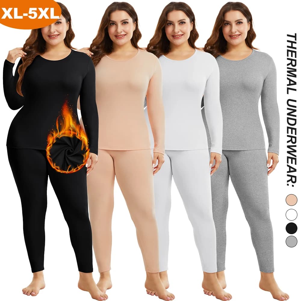 Plus Size Warm Thermal Underwear Sexy Ladies Intimates Long Johns Women Shaped Sets Female Crew Collar Thermal Shaping Clothes