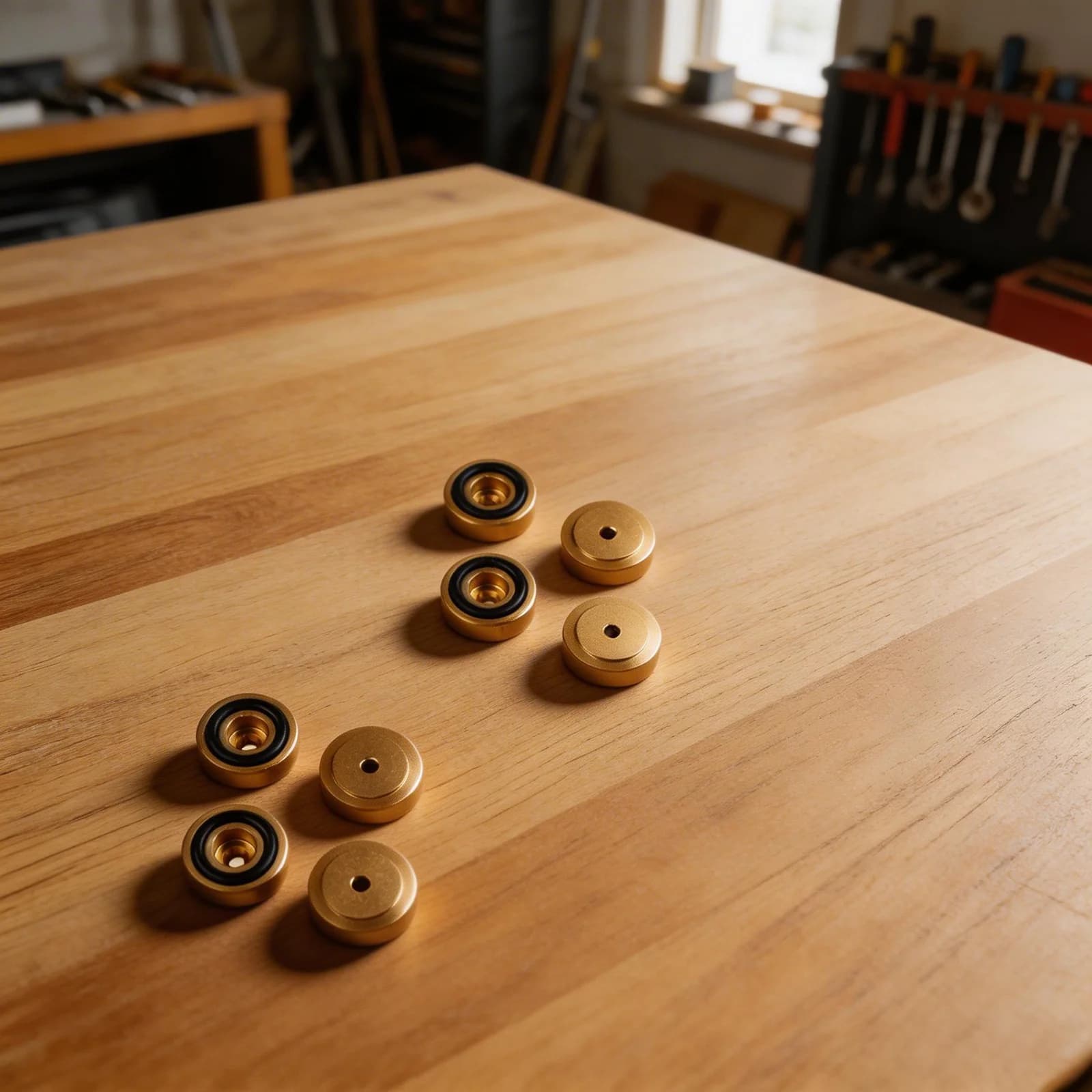 8 Piedini in Brass for Taglieri with Non-slip Rubber Bearings for Mounting on Kitchen Tables and Flat Tableware