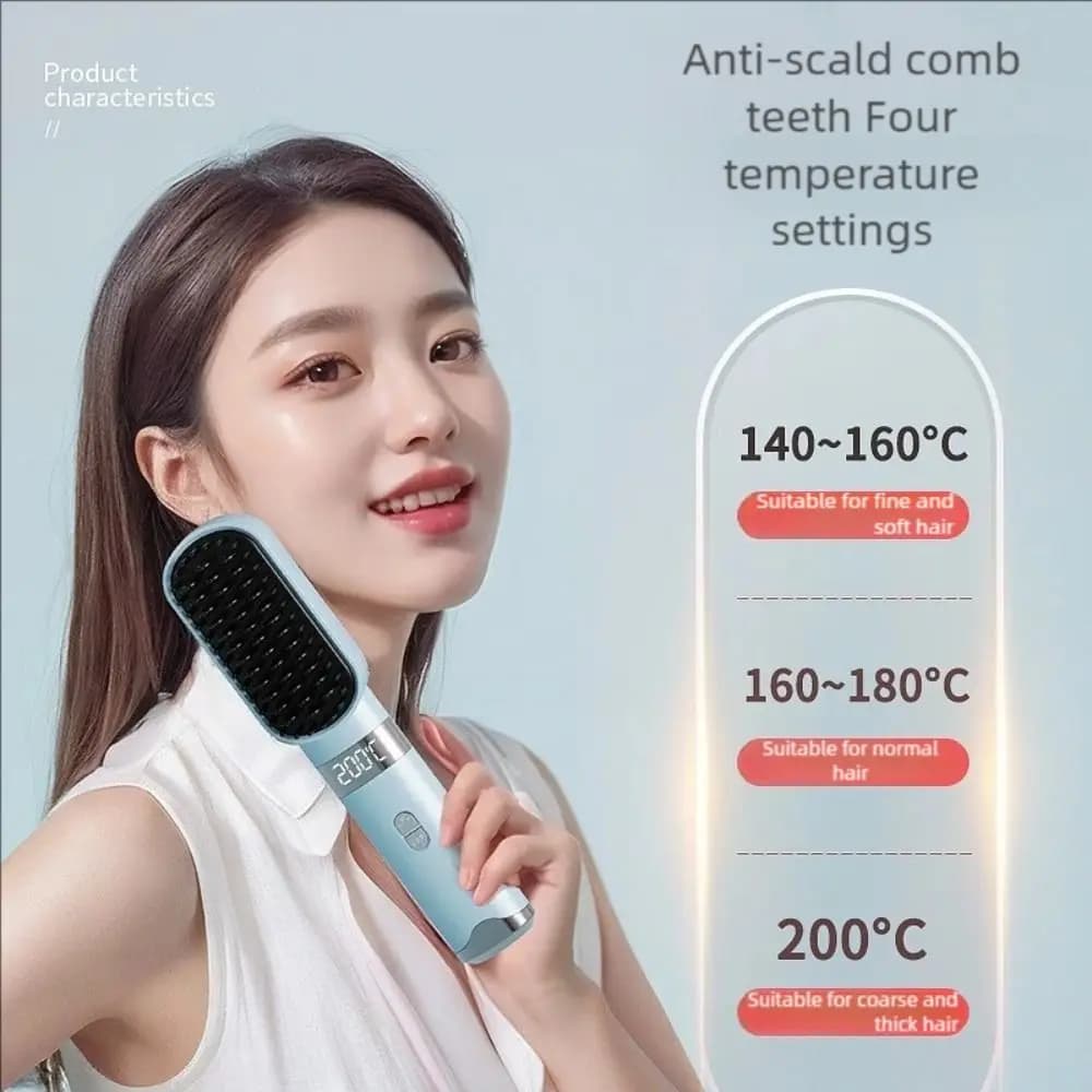 New Wireless Hair Plate 140-200°C ° Type-C Smooth comb with 3 Temperature Settings and LCD Display