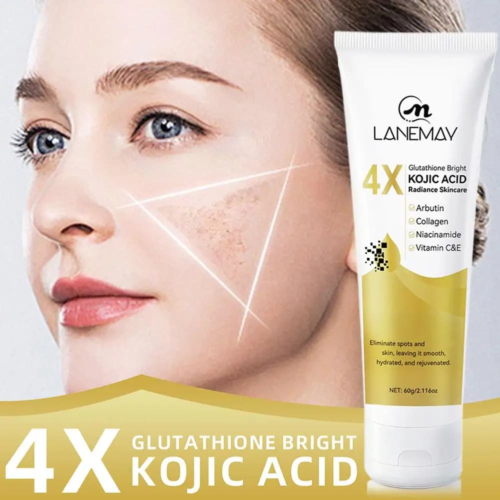 Crema Viso all'Acido Kojico, Lozione con Glutatione e Vitamina C, Idratante Profondo e Nutriente, Uniforma il Tono della Pelle per Uso Giorno e Notte