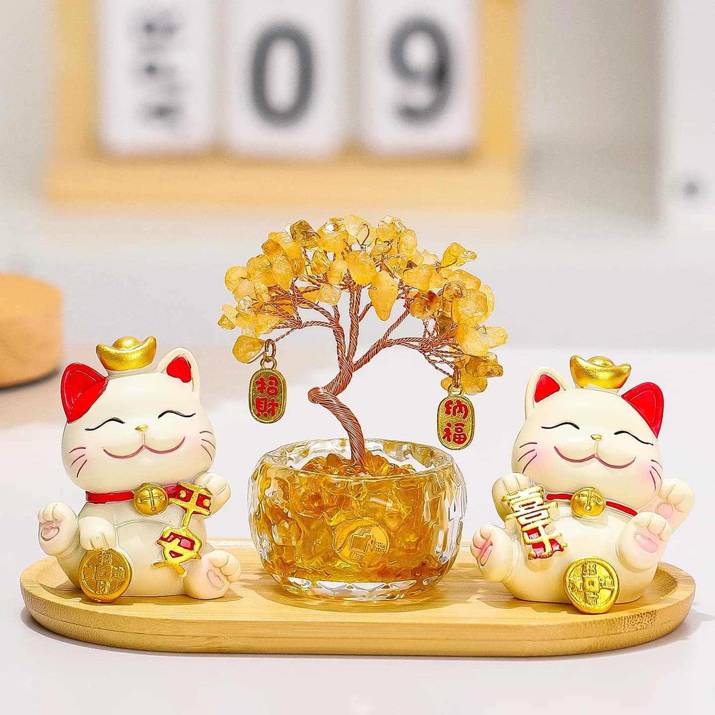 HYS Fortune Tree Ornamento per Mobile TV da Soggiorno, Gatto Portafortuna Cartone Animato Carino, Ornamento da Scrivania per Ufficio
