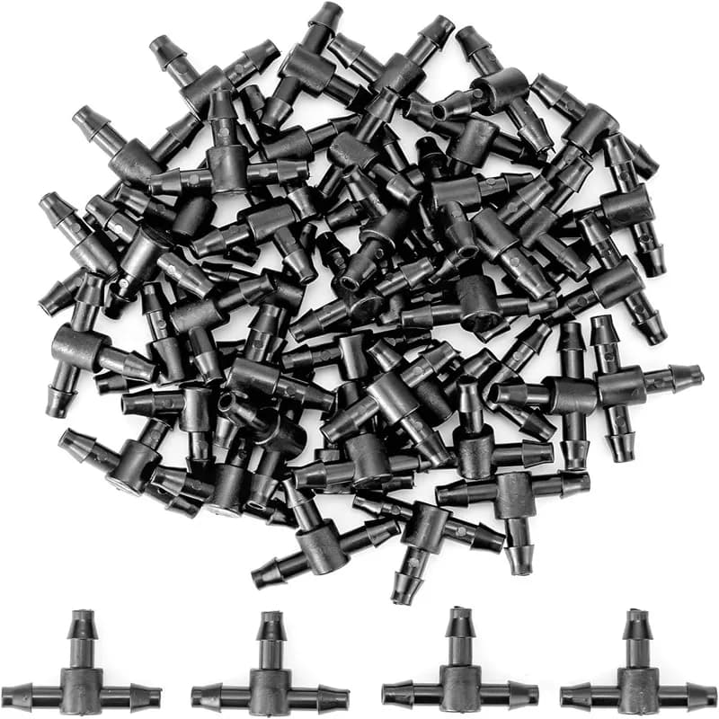 100 Pezzi Connettori a T in Plastica con Spina a 3 Vie per Tubi da 4/7mm, Raccordi per Tubi Irrigazione, Micro Irrigazione a Goccia, Attrezzi da Giardino