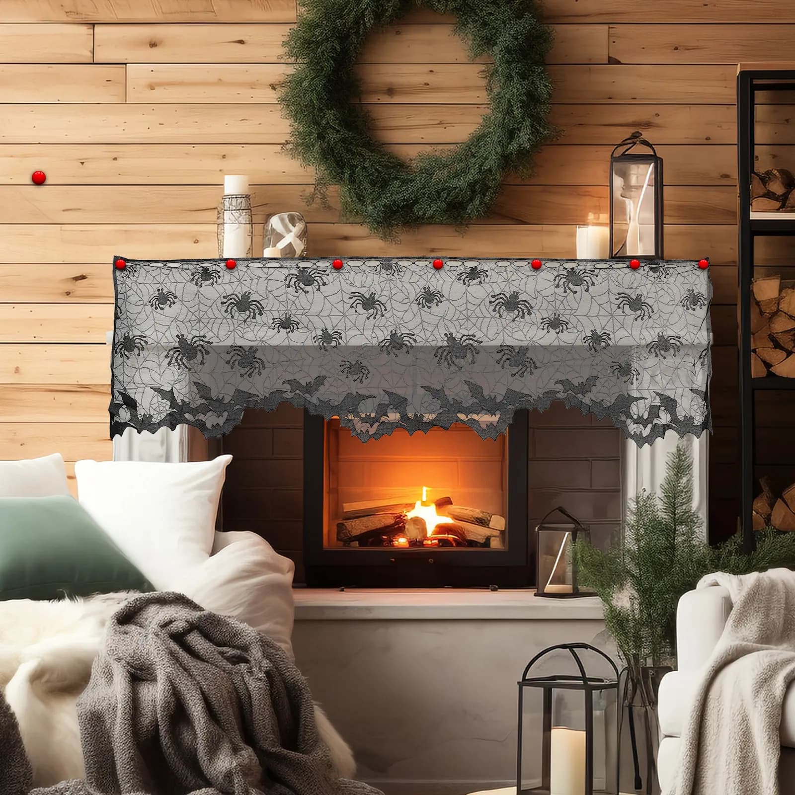 Tenda per Finestra di Halloween Nera con Ragnatele e Pipistrelli Sottili, Perfetta per Porte, Paralumi o Caminetti