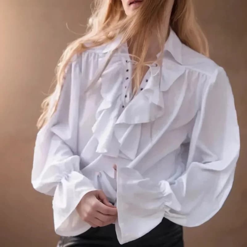 Medieval Viking Thigh Costumes Halloween Cosplay Fall Casual Shirts Long Sleeved Steampunk Shirt with Volant Party Shirt Top