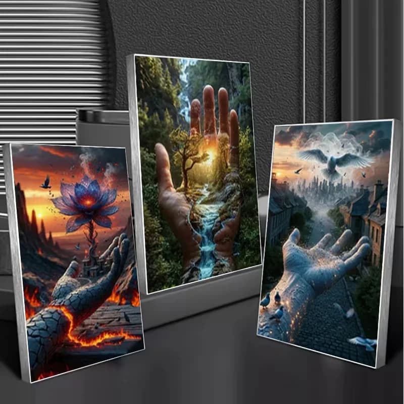 DIY Frameless Diamond Embroidery Cross Stitch Full Drill 3Pcs Diamond Painting Earth Hand Natural Scenery Triptych Home Decor