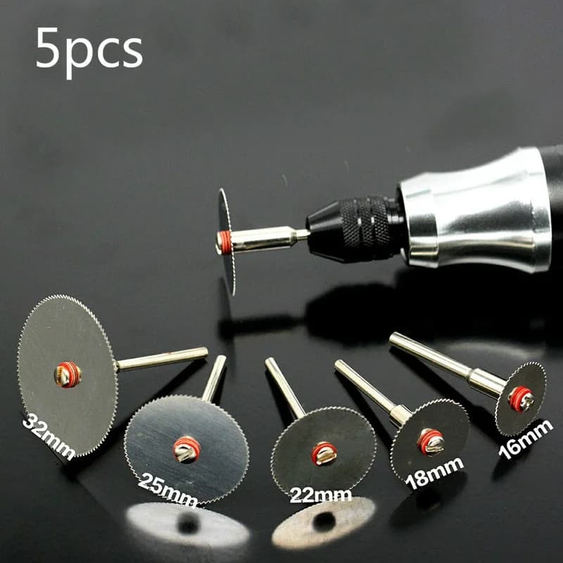 Disco da taglio per metallo a fetta in acciaio inossidabile da 5 pezzi/set con 1 mandrino per utensili rotanti Disco da taglio da 16 18 22 25 32mm