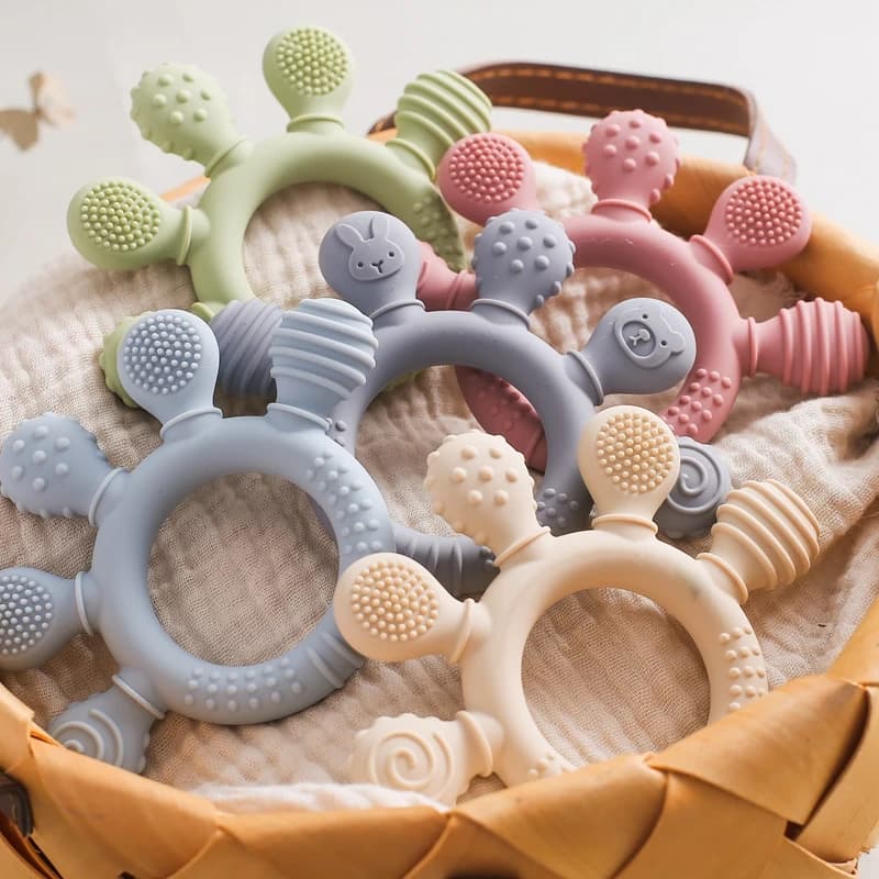 Massaggiagengive in silicone BPA libero a forma di mano giocattolo per la dentizione bambino tocco sensoriale massaggiagengive anello per massaggiagengive in legno giocattolo sensoriale regalo per il neonato
