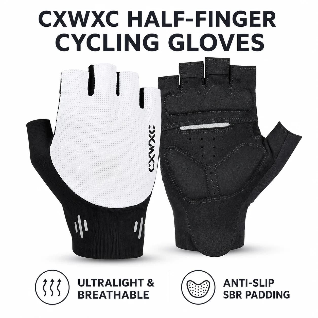 CXWXC Half Finger Cycling Gloves Ultralight Breathable Cooling Anti Slip SBR Padded Gloves for Road Mountain Bike Training