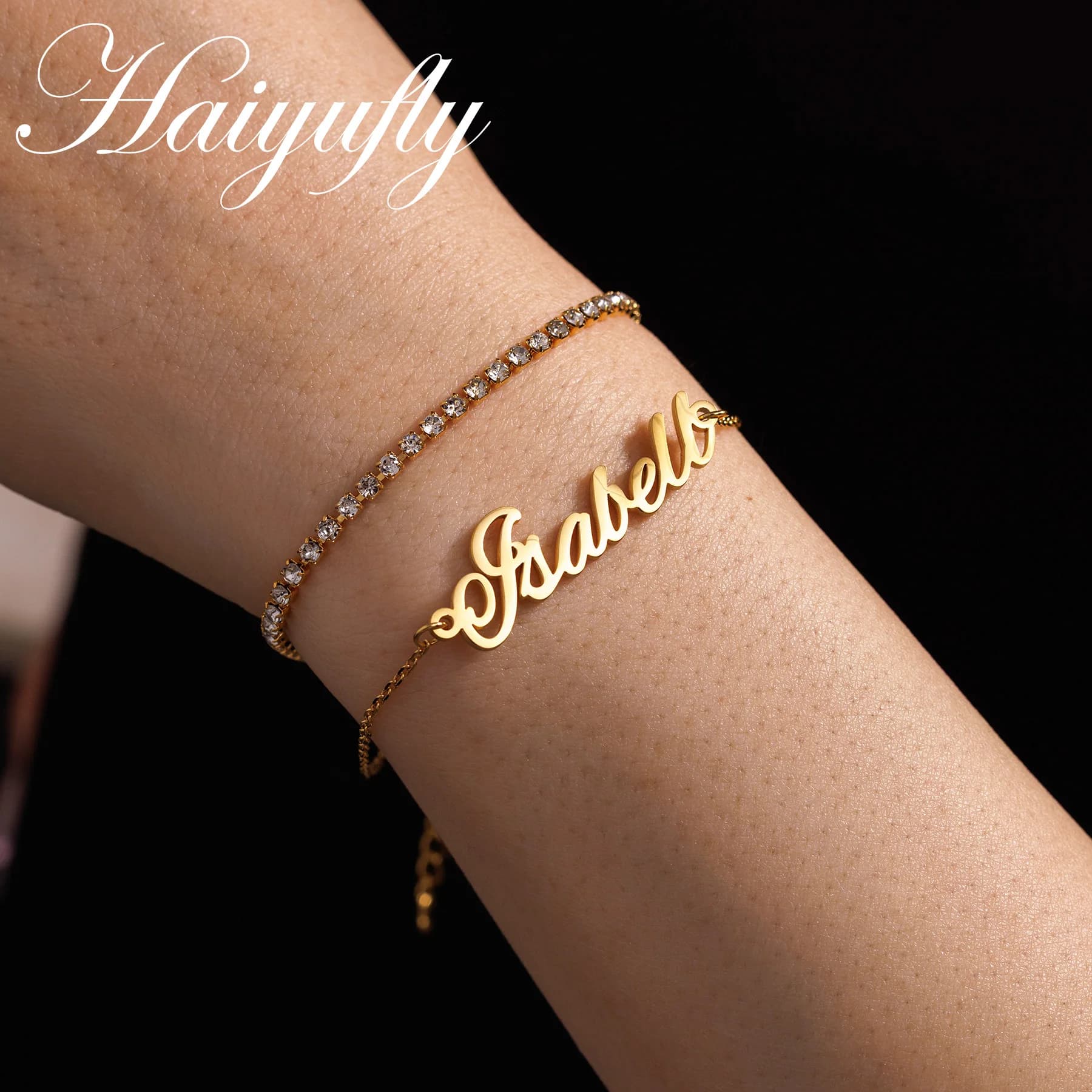 Bracciale Personalizzato Haiyufly per Donne, Catena a 2 Strati con Zirconi, Gioielli in Acciaio Inossidabile, Regalo di Compleanno Personalizzato per Uomini