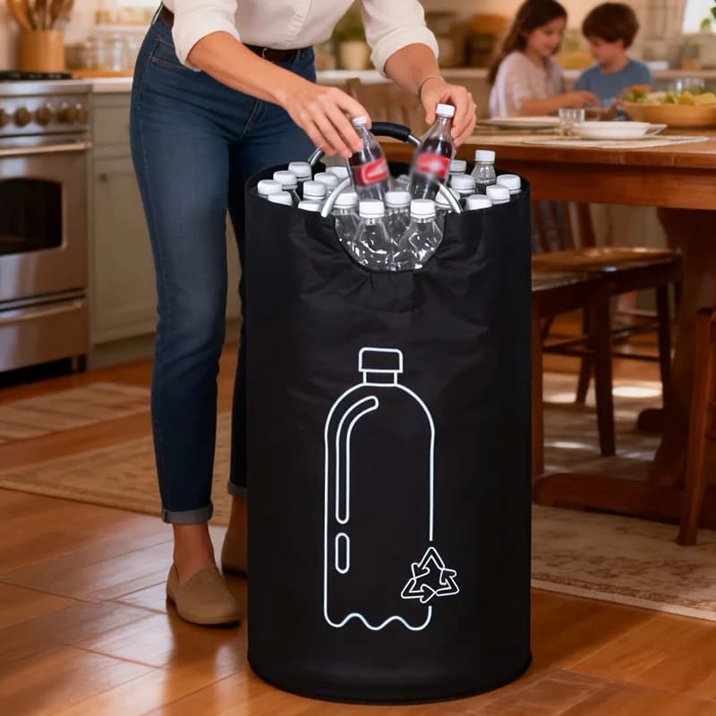 Foldable Recycling Bin Bag Large Capacity Collapsible Laundry Hamper Portable Kitchen Trash Storage Basket with Handles Home