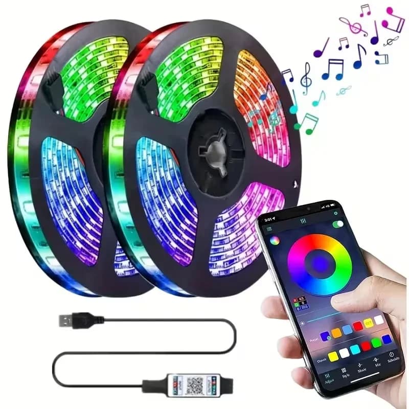 Striscia LED RGB 1-20M, Striscia LED Flessibile USB 5V, Controllo Smart tramite APP, Utilizzabile per Retroilluminazione TV e Decorazione Stanza