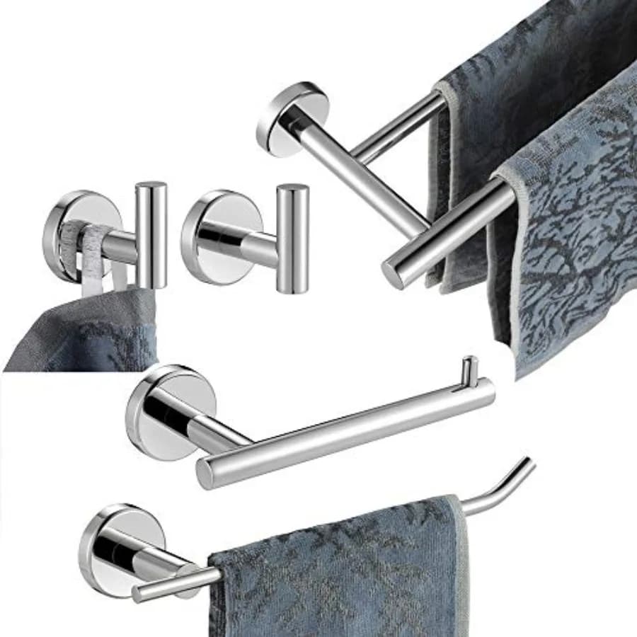 Set di Accessori per Bagno, Set di 5 Pezzi per il Bagno Lucidati da Parete, Include Portasciugamani da 24 Pollici, Portasciugamani HT da 9 Pollici, Portasciugamani TP