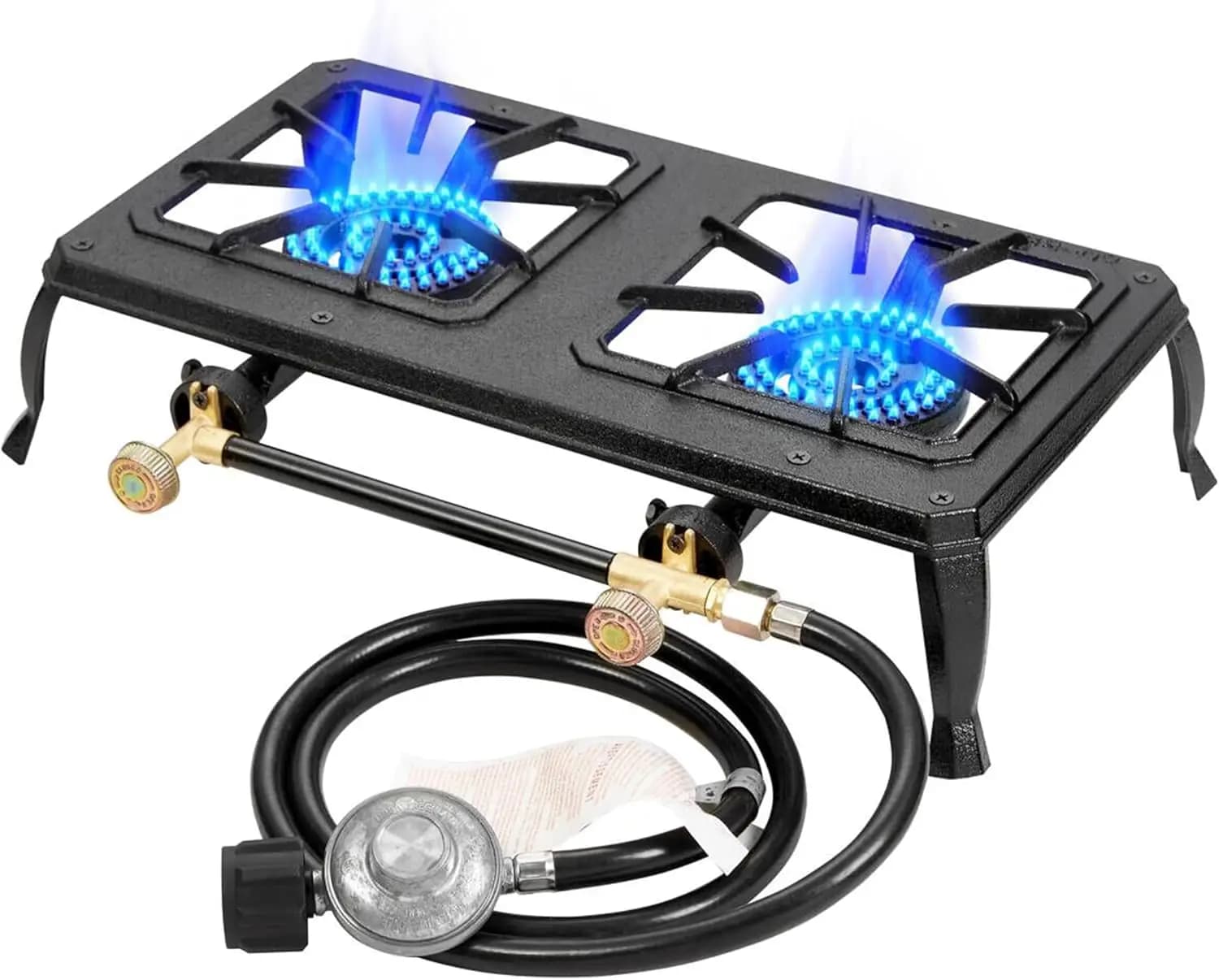 Double-fire cast iron gas cooker, portable outdoor cooker, 200-powder support, high heat for camping barbecue