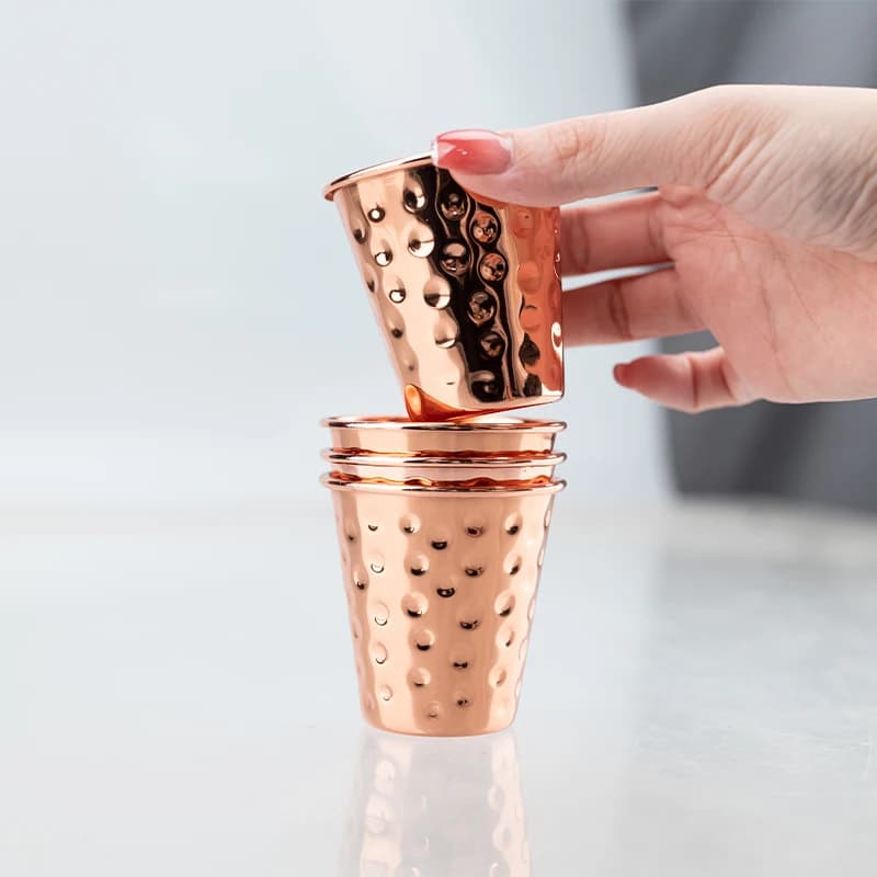 Bicchierino da Shot in Rame Martellato 60ml – Bicchierino Vintage da 2oz per Whiskey, Vodka, Tequila, per Bar Domestico e Regalo, Bicchiere Moscow Mule