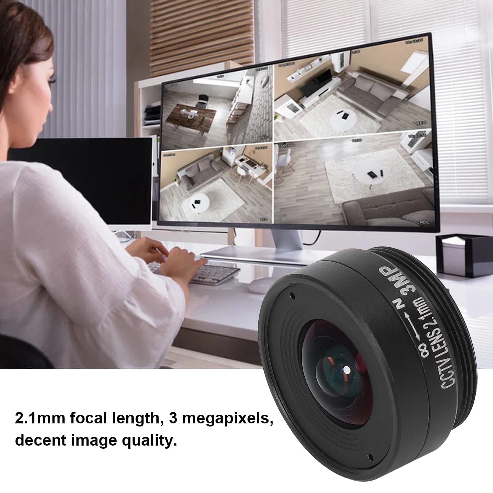 Obiettivo per telecamera IP 2.1mm 3MP Obiettivo con attacco CS Obiettivo per telecamera CCTV grandangolare Lega di alluminio per telecamere di sicurezza domestica Obiettivo per telecamera di sicurezza