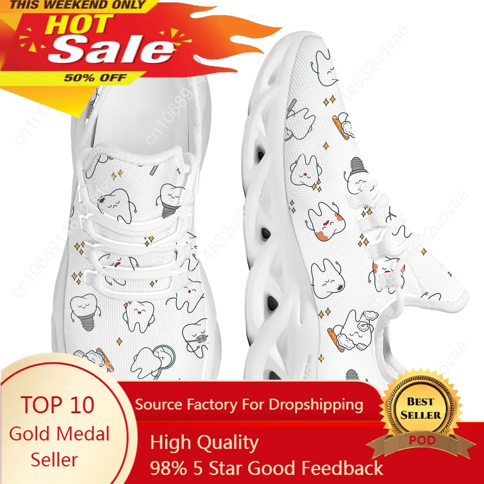 Denti adorabili Cartoon Mesh Sneakers Comfort Scarpe con plateau con cuscino d'aria per donna Tennis da corsa leggero antiurto 2023
