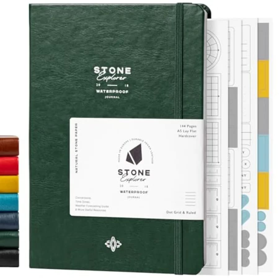 Journal Explorer Notebook A5 Waterproof Paper Field Journal, Vegan Leather Hardcover, 144 Pages Alternating Ruled and Dot Grid,