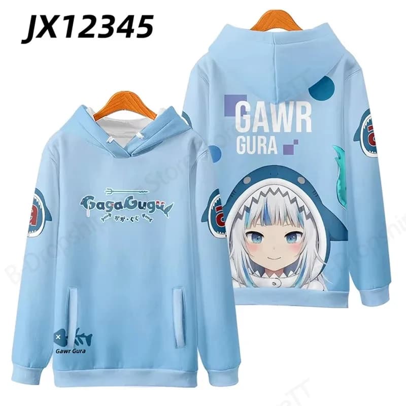 Felpe con Cappuccio Gawr Gura Anime Cosplay Stampa 3D Uomo Donna Moda Oversize Abbigliamento Ragazzo Ragazza Tuta Sportiva