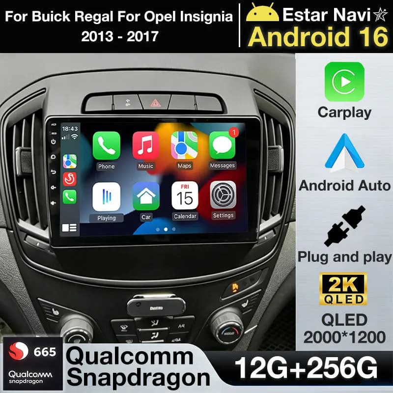 Autoradio Android 16 per Buick Regal e Opel Insignia 2013-2017 con Carplay, Navigazione Auto, Lettore Multimediale Video