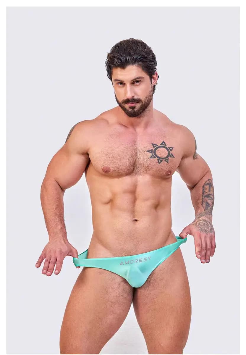 DROZENO Men's shorts, solid color, ultra-thin, tight fitting, simple and sexy beach triangle shorts, thong, swimming