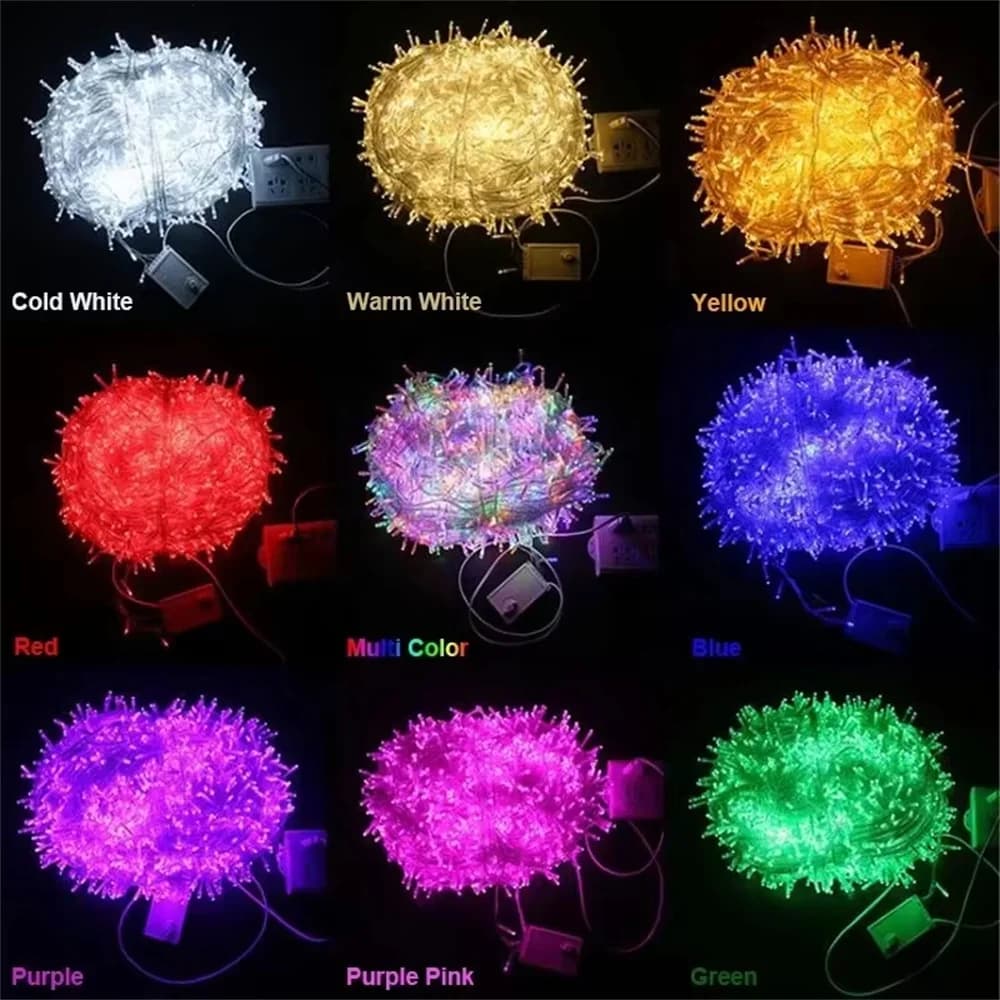 Catena luminosa da 10 metri con 100 LED per matrimoni, Natale, decorazioni per esterni, albero di Natale, luci scintillanti per esterni a LED.