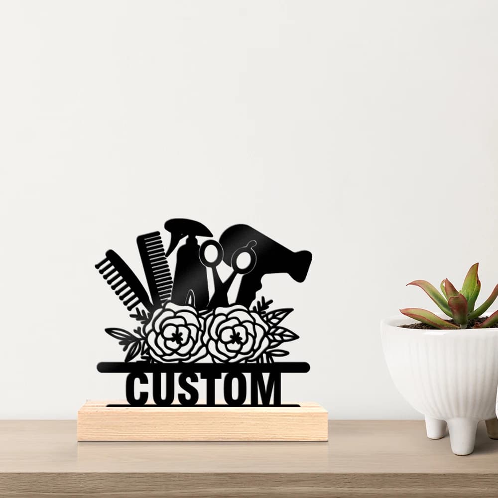 1pc Fashionable Personalized Custom Metal Statue Customizable Content With Wooden Base Modern Rural Home Desktop Decorations