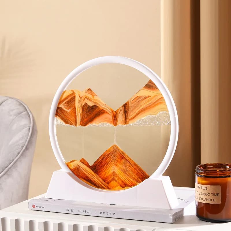 3D Paesaggio di sabbia in movimento Immagine artistica Sabbie mobili Mestiere Vetro rotondo Clessidra liquida del mare profondo Pittura con sabbia che scorre Decorazioni per la casa Regalo