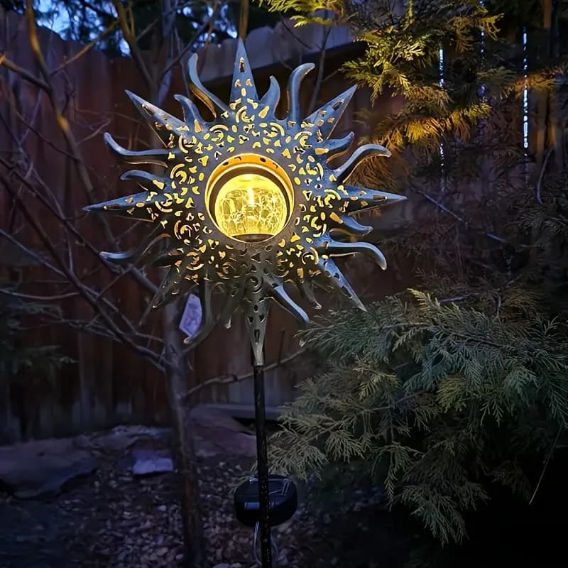 Luce solare per statua solare da 1 pezzo, decorazione da giardino a LED con sfera di vetro screpolato - IP65 impermeabile per cortile/prato/patio/caminetto (bianco caldo)