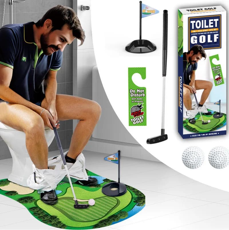 Set da Golf per WC Generico, Mini Gioco di Putting con Tappetino, Putter e 2 Palline, Giocattolo per Intrattenimento nel Bagno, Divertimento per Golfisti Adulti