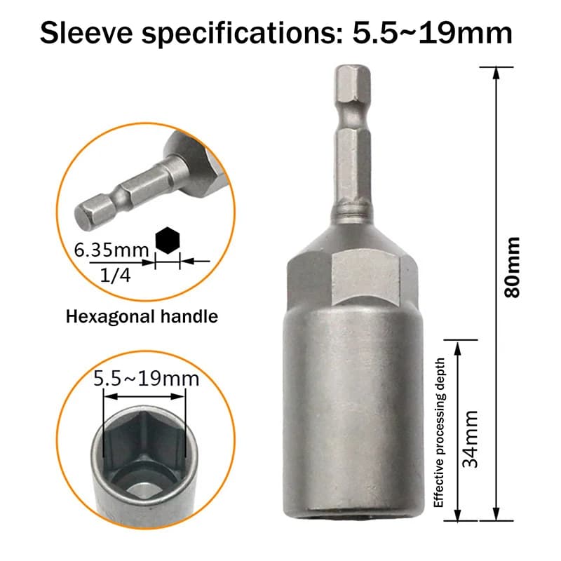 NUOVO Set di Punte per Avvitatore Elettrico 5.5-19mm, Adattatore per Chiavi a Bussola, Cacciavite Esagonale, Accessori per Utensili Elettrici