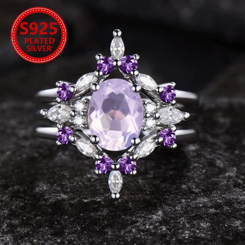 925 sterling silver of light luxury Women's 2025 new creative and atmospheric ring set, inlaid with Synthetic Zirconia - elegant design Women's fashionable ring set, can be used as a wedding gift and New Year's gift