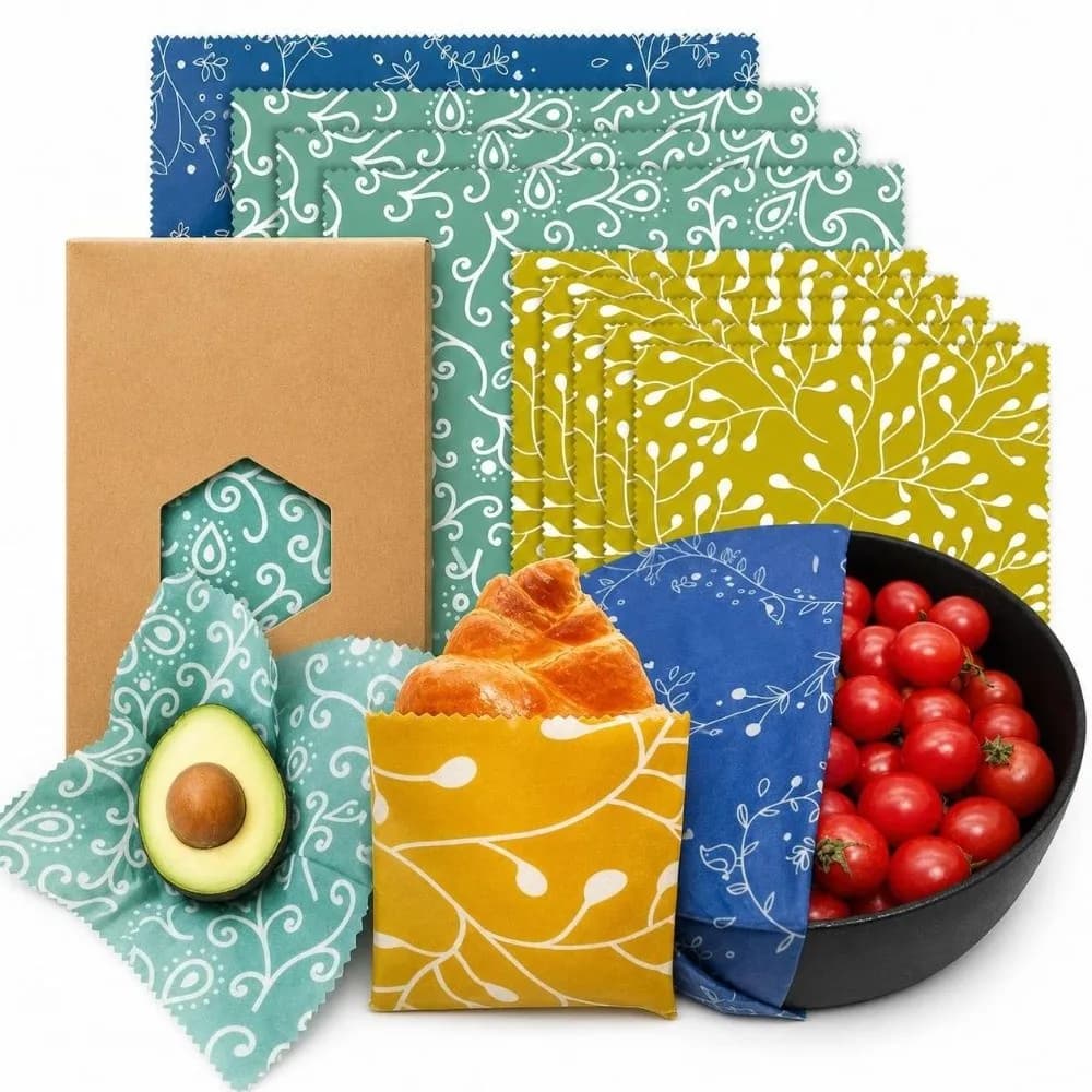9pcs Multi Size Beeswax Food Wrap Washable Organic Food Wrapping Paper Fruit Pattern Fresh-Keeping Reusable Food Cover