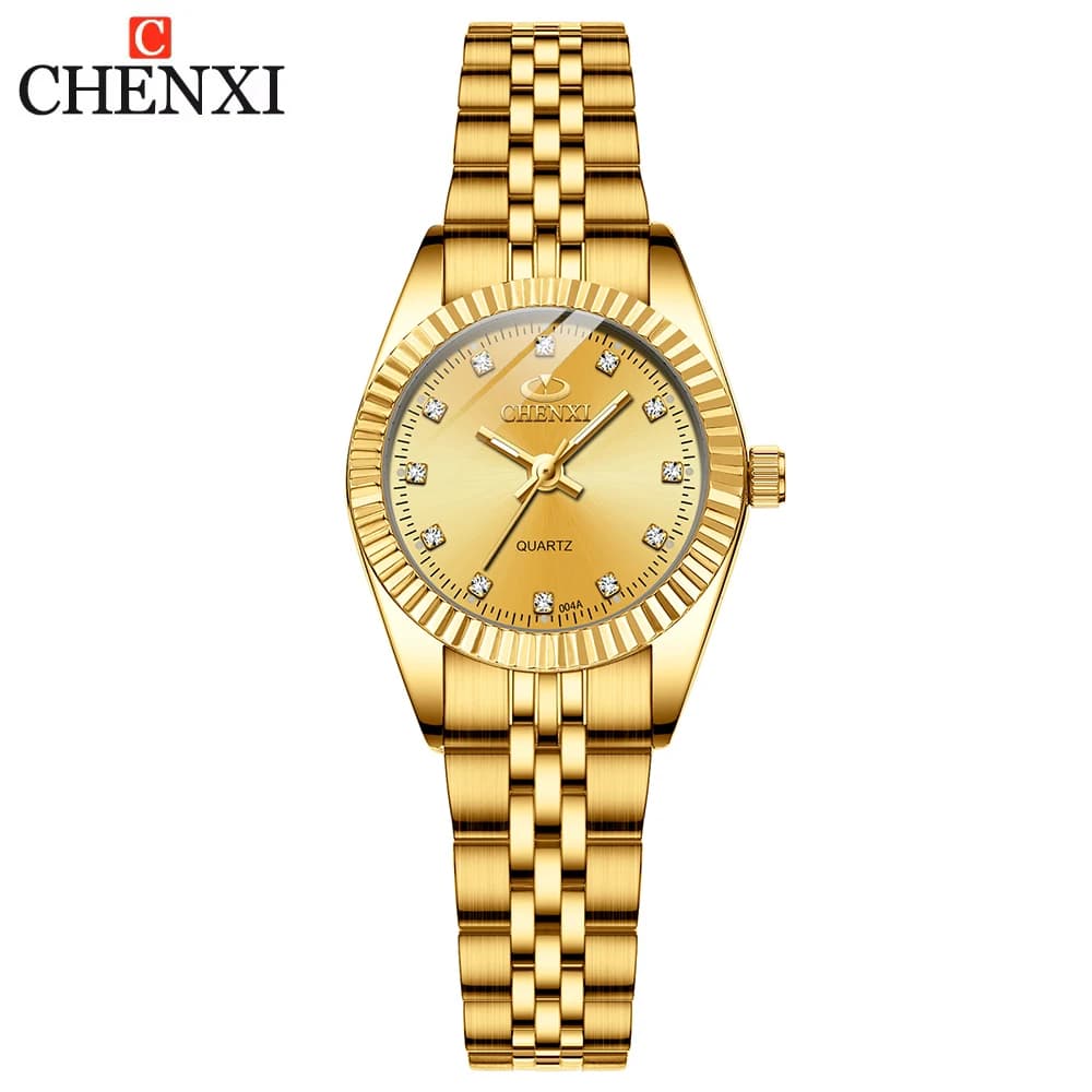 CHENXI Orologio da polso alla moda con quadrante piccolo in acciaio inossidabile dorato da donna di vendita calda di lusso con ciondolo al quarzo per signora alla moda