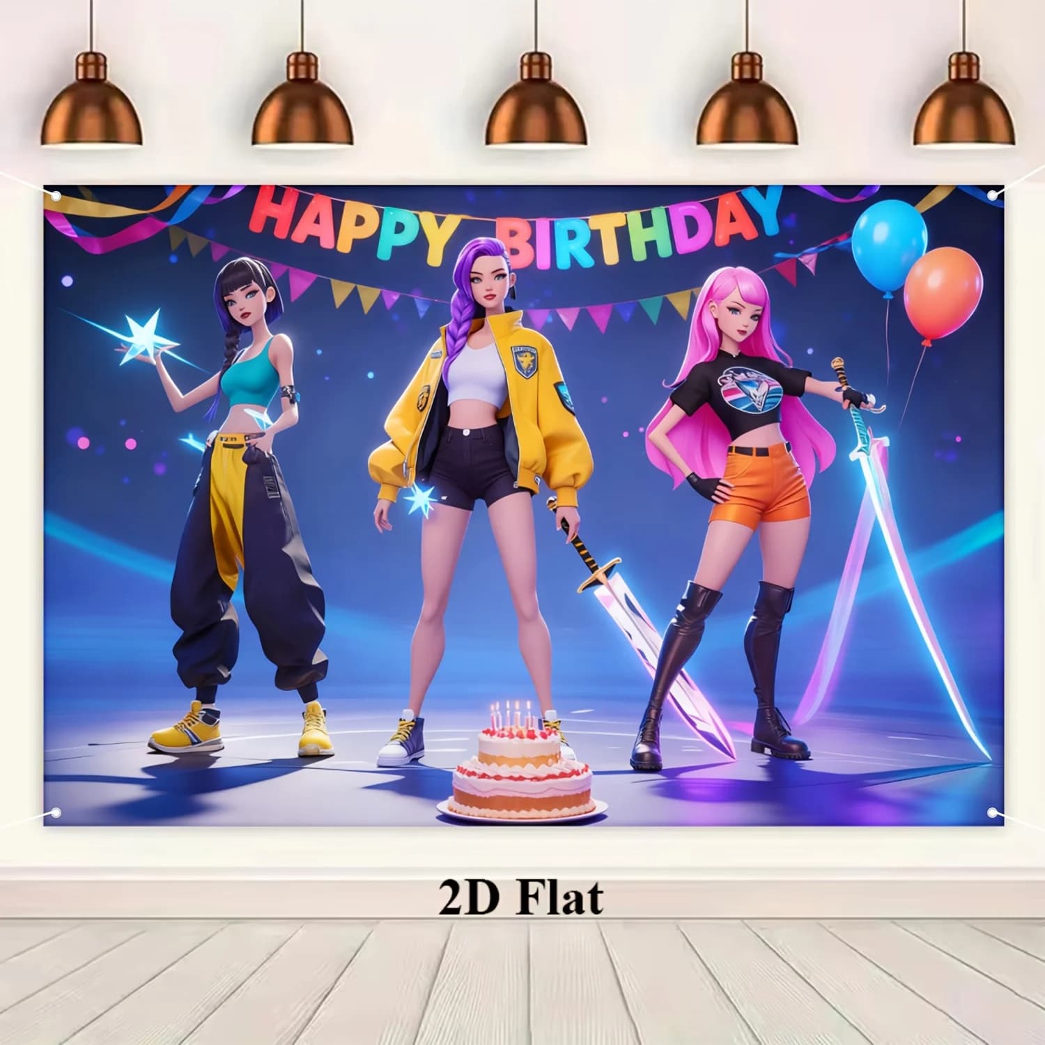 1 articolo - Sfondo piatto 2D per compleanno, a tema ragazza pop coreana, con musica e tema anime per feste di compleanno