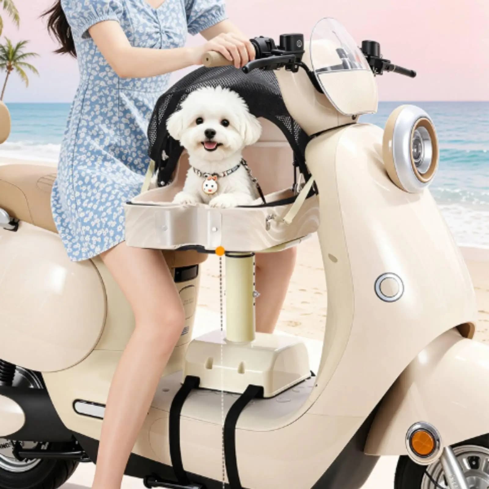 Dog Bike Basket Sturdy Pet Two-Wheeler Carrier Rigid for Commutes, Young Dogs