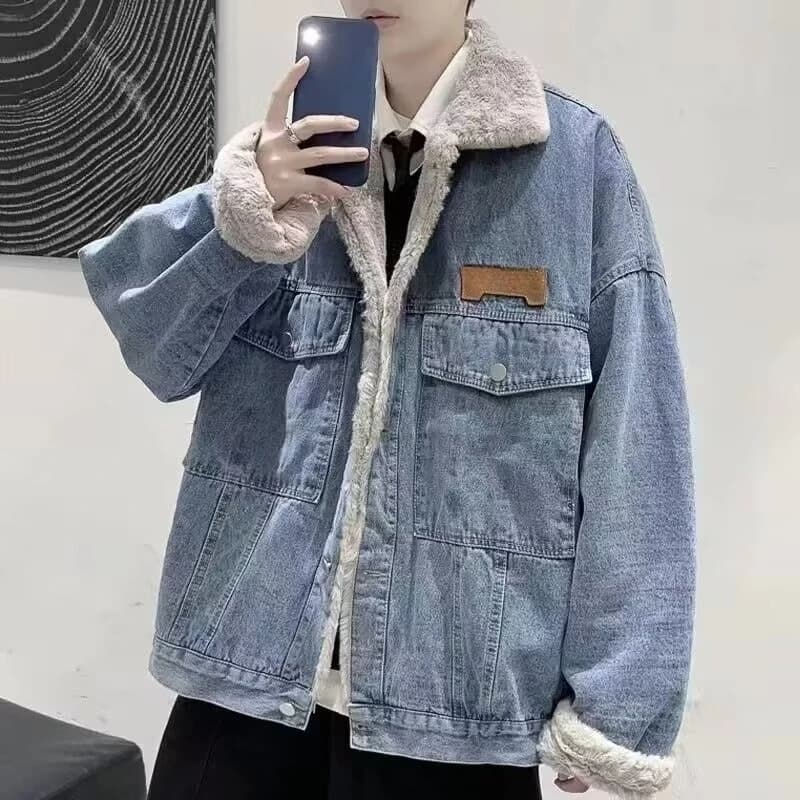 New Denim Jacket Leafed in Winter Apples, Hong Kong Trendy Style, Fashion Casual Elegant with Lamb Apples