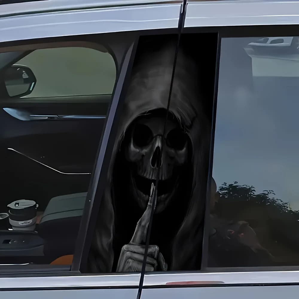 2 Pezzi Adesivo per montante B auto con teschio nero e scritta "Don't make a sound" - Decalcomania per auto in vinile impermeabile e resistente ai graffi, per montante portiera
