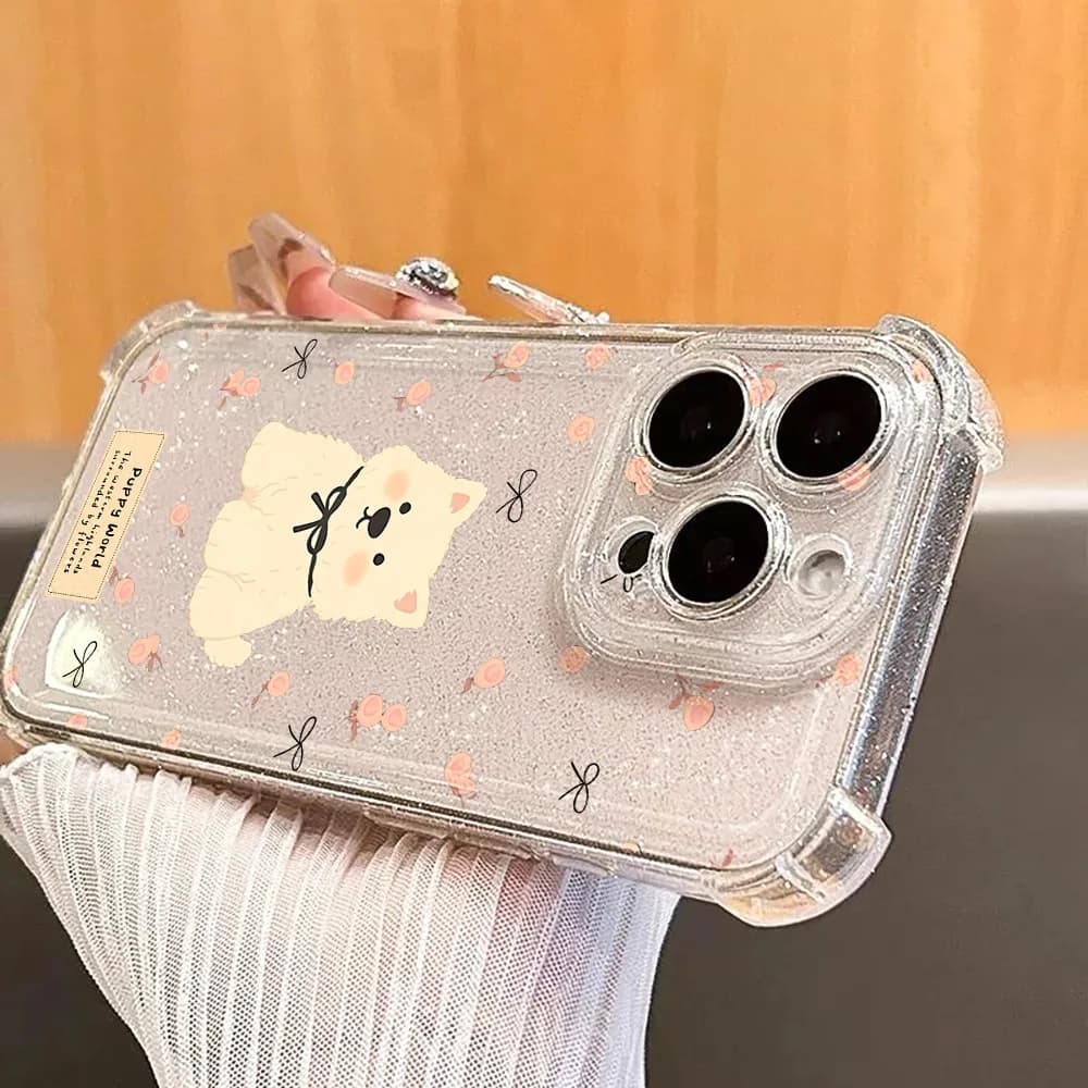 Custodia per telefono con glitter in TPU Gog carino per iPhone 16 Pro Max 17 Pro Max 16 15 14 13 12 Air 11 Custodia in silicone antiurto trasparente